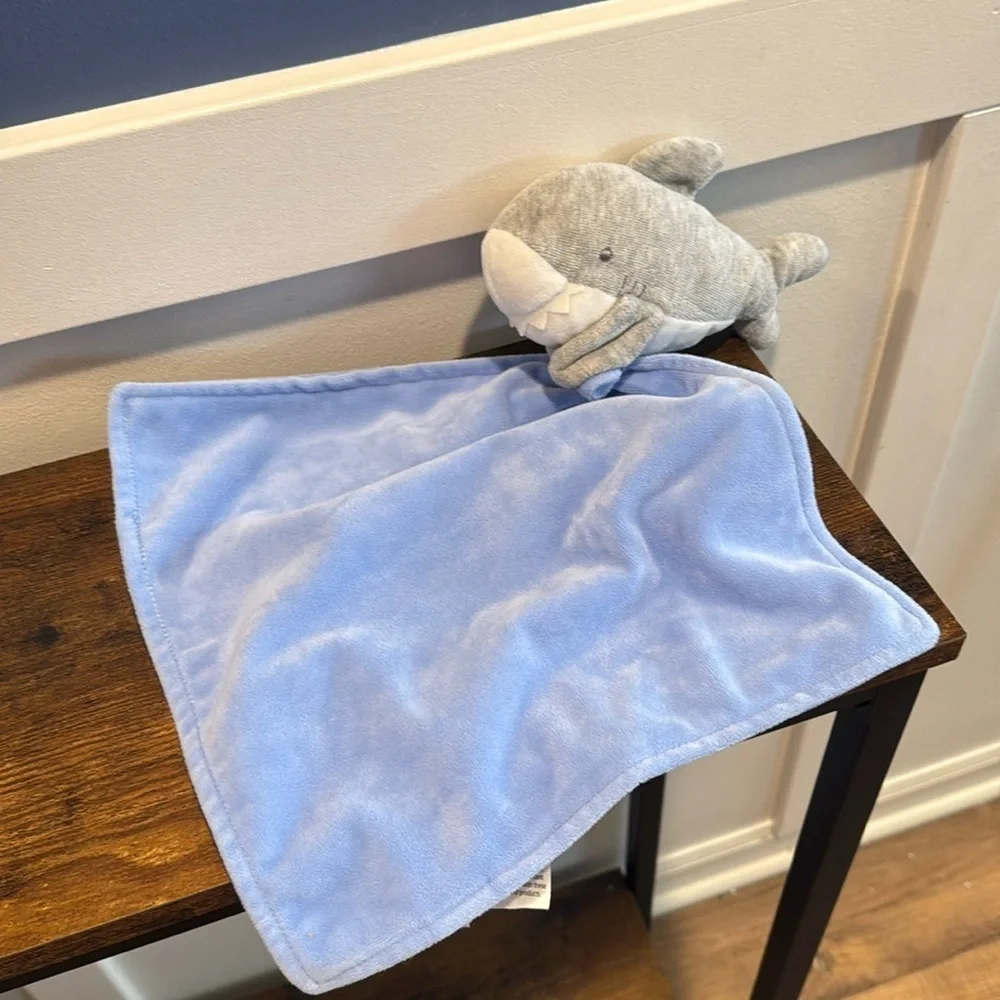 Carters Baby Lovey Gray White Shark Toy Blue Security Blanket Rattle Toy Fish